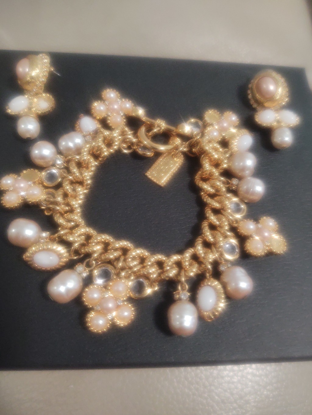 St. John Gold-Tone Pearl And Pink Charm Bracelet Set